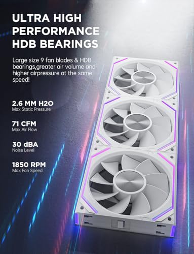 Asiahorse Dawn 120mm Case Fan, ARGB PWM 1850RPM/71CFM Airflow, Forward & Reverse Blade Design, Low Noise, Precision HDB Bearings High Performance UNI PC Fan Modular Daisy Chain - color: White, size: 1-pack-Reverse blade