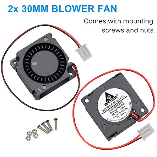 GDSTIME 30mm Blower 12V 2Pin 3010 Dual Ball Brushless DC Cooling Fan 2-Pack | Replacement for 3D Printers - 30x30x10mm, 12 Volt, 9500RPM, High Performance - size: 30mm x 10mm
