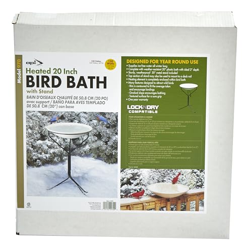 Allied Precision Industries (970) 20-Inch Diameter Heated Bird Bath with Metal Stand - 338348, Light stone color