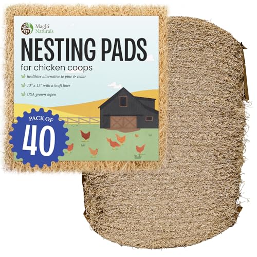 MagJo Aspen Nesting Pads for Chicken Coops - USA Grown Aspen Excelsior Nest Box Liners 13x13-40 Pack - size: 40 Pack