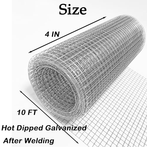 Hardware Cloth 1/4 inch 4" x10ft 23G,Chicken Wire,Welded Wire Mesh Roll | Hot-Dip Galvanized After Welding,Heavy Duty for Chicken Run, Rabbit Fence, Garden Protection, Poultry Netting