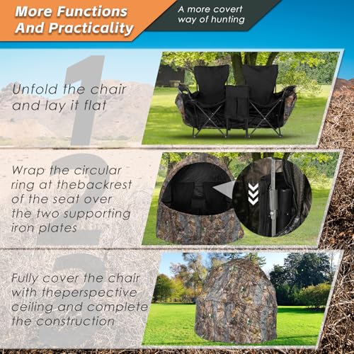 Hunting Chair Blind, 1/2 Man See Through Ground Blind, Camo Tent | Built-in Chair, Portable Blind, One-Way See Through, 1/2 Person, Camouflage, With Carrying Bag, Hunting Blind, Hunting Gear - style: 2 Person