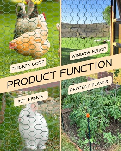 Chicken Wire 15.7in x 236in with a Pair of Gloves，1 Wire Cutter，50 Pcs Cable Zip Ties, Floral Chicken Wire Mesh 0.8in Hexagonal Galvanized PVC Coated Garden Netting Fence for Craft Poultry Garden - size: 15.7in x 236in