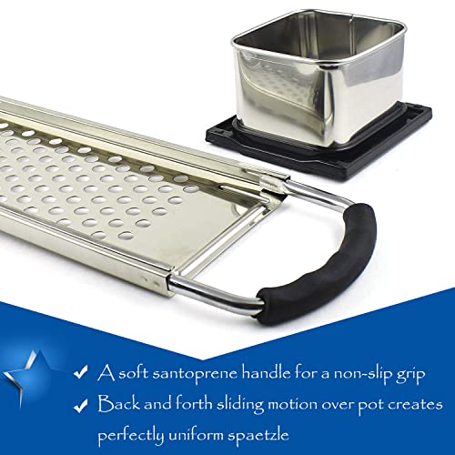 KEISSCO Stainless Steel Spaetzle Maker with Comfort Grip Handle, Homemade Traditional German Egg Noodle Dumpling Making Tool Set - color: Spaetzle Maker & Black Strainer