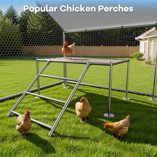 13.1 x 9.8 x 6.4 FT Metal Chicken Run, Chicken Coop with Cover | Reinforced frame, Walk-in Chicken Coop, Waterproof Cover, Side Hardware Cloth, Roosting Perch, Backyard & Farm Use - size: 157.5"L x 117.6"W x 78.5"H