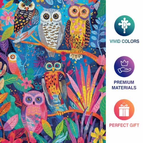 Cross & Glory | 1000 Piece Jigsaw Puzzles for Adults | Hootenanny | Birds in Paradise | Vibrant Indian Garden & Owl Design | 2mm Thick Pieces | Bonus Reference Poster | Satin Finish | Ages 14+ - color: Hootenanny