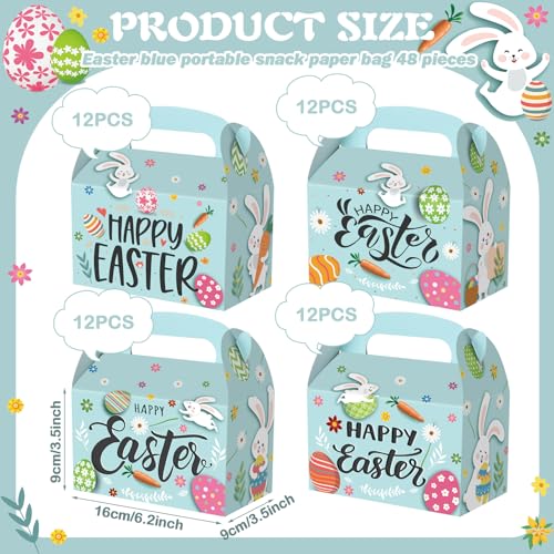 Soaoo 48 Pcs Happy Easter Treat Boxes Paper Boxes for Candy, Cookies and Party Supplies, Cute Cardboard with Handles Wedding Birthday Holiday Goodies (Happy Easter)