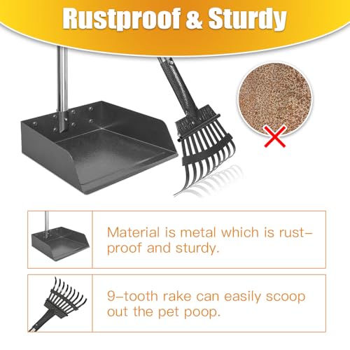 Larger Dog Pooper Scooper for Large Dogs Long Handle Stainless Metal | Tray and Rake Set for Large Medium Small Dogs Heavy Duty (Green) (Extra Large) - size: 2. Rake & Large Tray