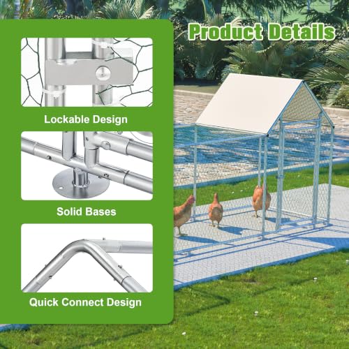Large Metal Chicken Coop 196×42×59" Heavy-Duty Galvanized Steel Chicken Run Fence,Hens Pen with Waterproof and UV-Proof Cover,Poultry Cage with 156" in Length Tunnel for Outside，for Ducks,Rabbits - size: 196.0"L x 42.2"W x 59.6"H