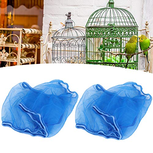 2PCS Bird Cage Cover, Bird Cage Seed Catcher, Adjustable Soft Airy Nylon Mesh Net, Birdcage Cover Skirt Seed Guard for Parrot Parakeet Macaw African Round Square Cages (S) - color: Blue