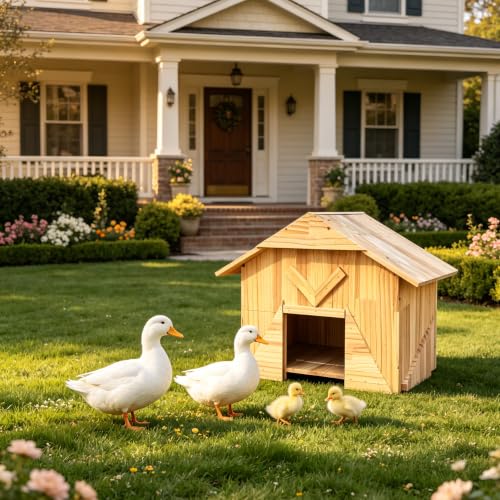 Handcrafted Extra Large Solid Wood Duck Coop - Spacious Outdoor Poultry House for Ducks, Chickens & More, Easy Backyard Mounting Kit