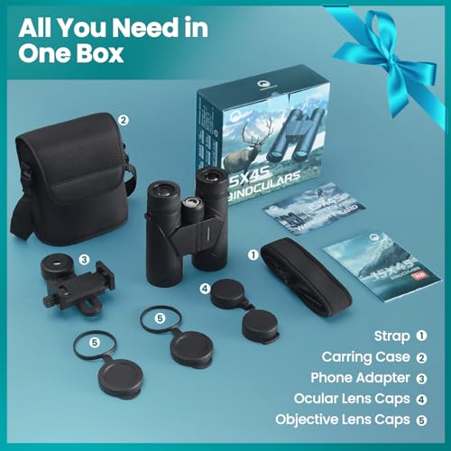 15X45 Professional HD Binoculars for Adults High Powered with Phone Adapter, IPX7 Waterproof Binoculars with Large Eyepiece for Huting Bird Watching Hiking Hunting Cruise Ship - color: Black1