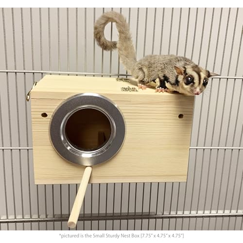 Sturdy Nest Box (S) - Cage Attachment, Hinged Lid, Perching Ledge - for Sugar Glider, Squirrel, Rat, Finch, Parakeet, Lovebird, Parrotlet, Lovebird, Canary, Cockatiel, Other Birds & Small Pets - size: Small