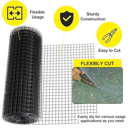 24'' x 25' 1/2inch Hardware Cloth 19 Gauge Black Vinyl Coated Welded Fence Mesh for Home and Garden Fence and Home Improvement Project - size: 24'' x 25'-19 Gauge