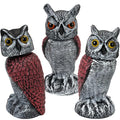 3-Pack Fake Owl Decoys to Scare Birds Away, Rotating Head Plastic Owl Bird Deterrents, Nature Enemy Scarecrow Plastic Statues, Pest Repellent for Gardens and Patios