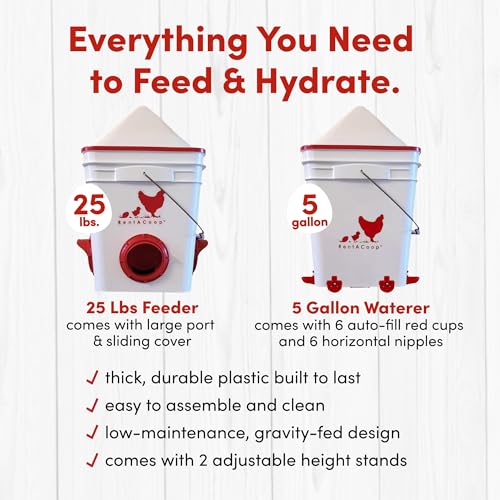 RentACoop Chicken 25lb No-Waste Feeder & 5 Gallon Automatic Waterer Set