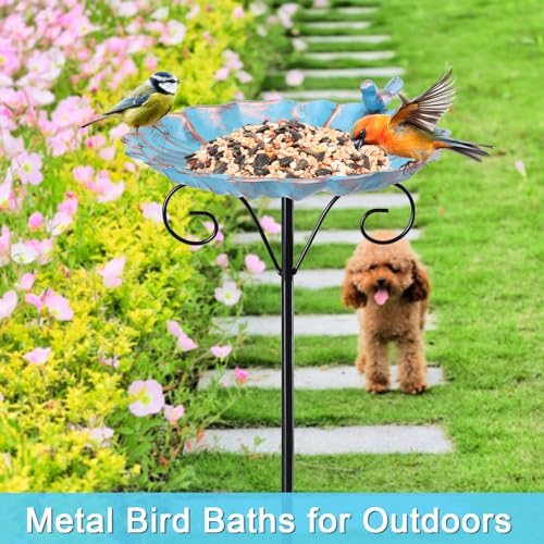 Metal Bird Bath for Outdoors, Birdbath with Metal Stake Garden Decor | 34 inch Height Outdoor Metal Bird baths, Bird Feeder with Metal Stake for Outside Garden Yard Lawn Decor
