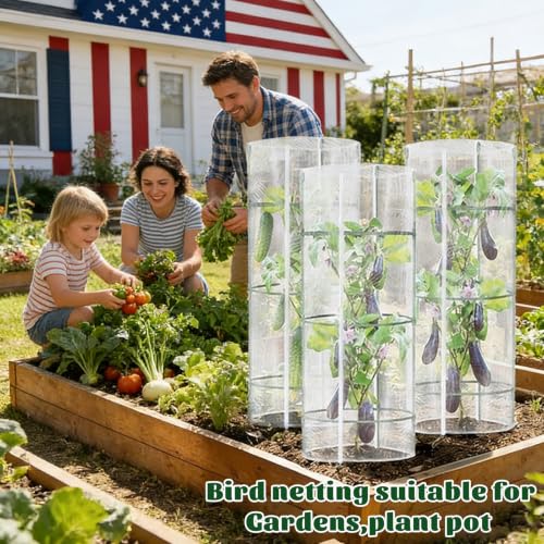 3PCS Garden Bird Netting for Tomato Cage with Zipper & Drawstring | 59"x 18" Round Tomato Trellis Garden Netting Insect Bird Barrier Protection Mesh Cage Cover for Tomato Planter Gardening Pots