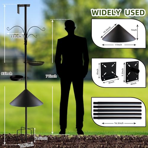 Bird Feeder Pole - 92 Inch Heavy Duty Birdhouse Stand with Squirrel Proof Baffle for Outdoor, Adjustable Bird Feeding Station with Multi Shepherds Hooks Mental Trays for Garden Attracting Wild Birds - color: Black