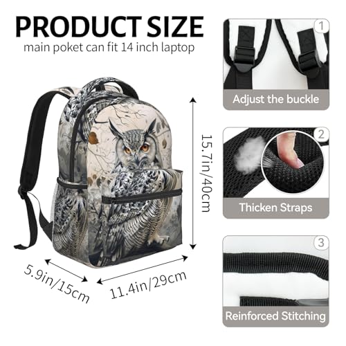 Owl in Forest Backpack for Women Teen Girls School Laptop College Woodland Bird Backpacks for Gifts Travel Hiking Work Camping, Polyester Lightweight Rustic Bookbag Back Pack - color: Owl77