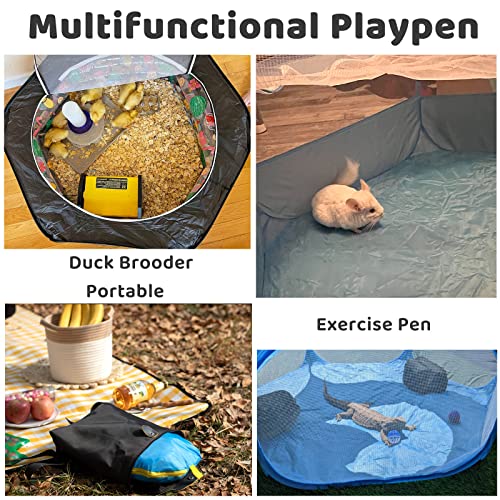 Amakunft Small Animal Pop-Up Playpen with Mesh Cover, 47'' x 23.6'' x 15'' Chicken Brooder Box, Play Pen Indoor Outdoor for Guinea Pigs, Bunny, Rabbits, Ferrets, Chinchillas, Kittens - color: Light Blue