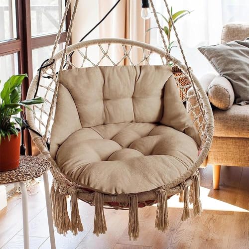 Hammock Chair Cushion, Hanging Basket Egg Chair Cushion Round Seat Thick Nest Back Pillow for Patio Garden Swing Chair Seat Pads (Only Pads) (Brown) - color: Brown