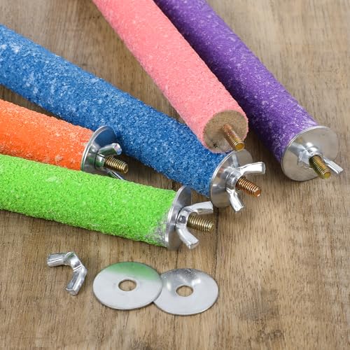 10 PCS Parrot Perch Stand Toy - Colorful 7.9 Inch Natural Wood Paw Grinding Stick for Medium Birds, Cage Accessories for Parakeets, Cockatiels, Lovebirds & Conures