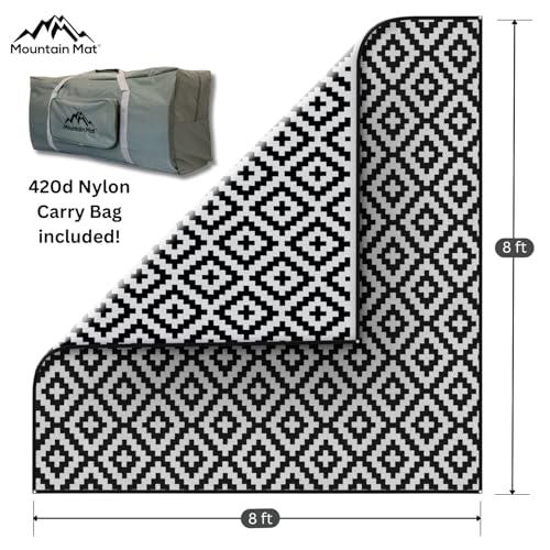 8x8 Black & Gray Outdoor RV Mat with Carry Bag – Extra Thick 5mm Recycled Poly Rug – Heavy-Duty, Waterproof, Reversible – Luxury Camping Mat for Patio, Beach (Black, 8' x 8') - color: Black Diamond, style: 8' x 8'