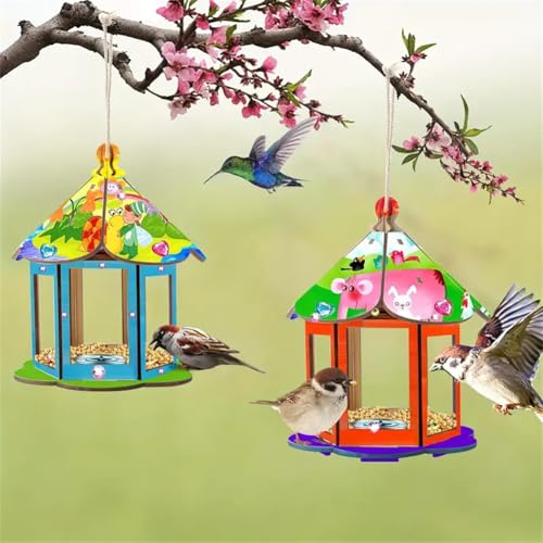 Ornaous 2 Pack Unfinished DIY Bird Feeder Kits for Kids to Build and Paint | Wooden Feeder and Painting Set, Wood Art Crafts Project, Outside Hanging Decor, Boys Girls Party Activities Supplies