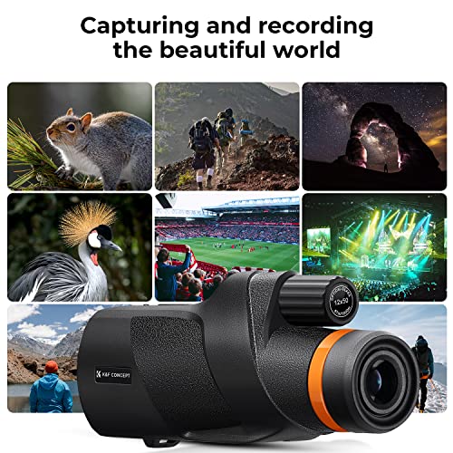 K&F Concept® 12X50 Monocular Telescope with Cleaning Cloth, FMC Lens & BAK4 Prism Telescopes for Adults, Sky Captain HD Monocular for Bird Watching Hunting Hiking Camping Travelling - size: 12*50-Black
