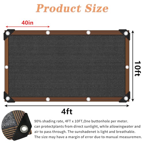 QLOFEI 4x10 FT Shade Cloth with Grommets, 90% Sun Shades Outdoor Patio Mesh Tarp, Easier to Hang Sunblock Neting Cover -for Garden Greenhouse Pergola Lawn Kennel Chicken Coop - size: 4'x10'