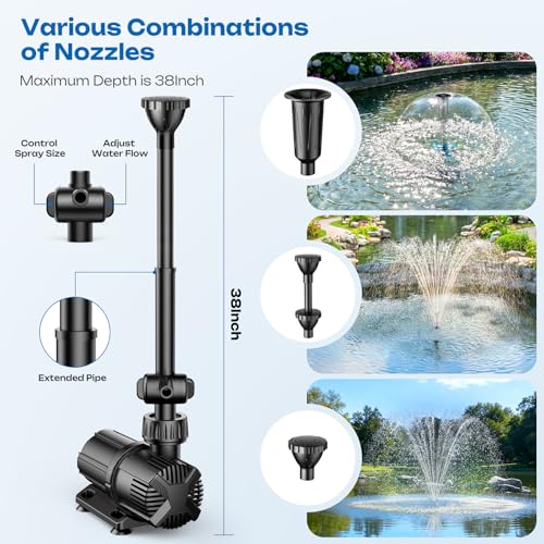 Antfraer 120W Solar Pond Pump, Solar Water Pump with 1600GPH Adjustable Flow & Dry-Run Protection, Solar Water Fountain Pump & Dual Solar Panels for Outdoor Pond Garden Waterfall Water Features - size: 120W