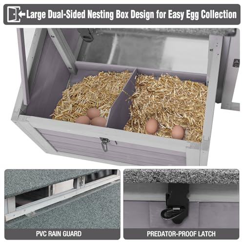 Large Chicken Coop Outdoor with Run, Easy Setup Folding Chicken House, Wooden Hen House with Dual Nesting Boxes, Pull-Out Leakproof Tray, UV-Resistant Roof for Backyard Poultry - size: 69.8"L x 42.0"W x 54.6"H