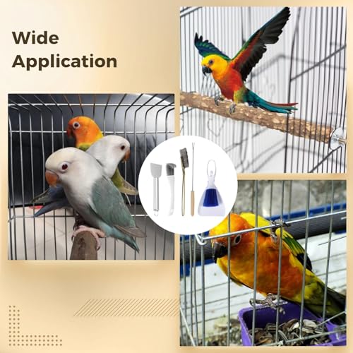 Bird Cage Cleaner Tool Set, Includes Stainless Steel Spatula, Brushes, Cleaning Fork, Small Broom, for Bird Poop Remover, Bird Cage Accessories, Easy Cleaning
