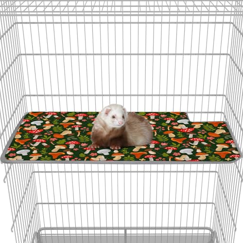 Bienbee Ferret Cage Liner Set, Leakproof Ferrets Cage Accessories for Small Animals Rats Chinchillas Hedgehogs Ferrets(Green Mushroom,Top Pan Liner) - color: Green Mushroom, size: Top Pan Liner