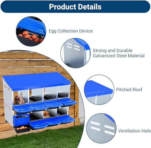 Chicken Nesting Box,Chicken Egg Laying Box with 8 Compartments, Roll Away Eggs Laying Boxes, Nesting Boxes, Indoor & Outdoor Use,Easy Egg Collection, Easy Cleaning - color: Blue, size: 8 holes