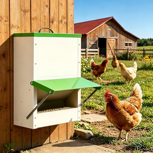 Automatic Chicken Feeder No Waste 25LBS Poultry Feeder Though | Outdoor Automatic Duck Feeders and Wall Mount Chicken Feeders Suitable for Chickens Ducks Turkeys