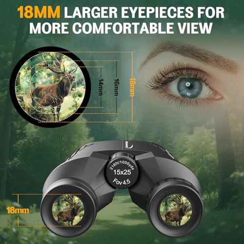 Aurosports Compact Binoculars for Adults & Kids - 15x25 High Power Binoculars with FMC Lenses & High Light Transmission Ultra Lightweight & Small Binos for Bird Watching Gifts for Men Women - Black - size: 15x25