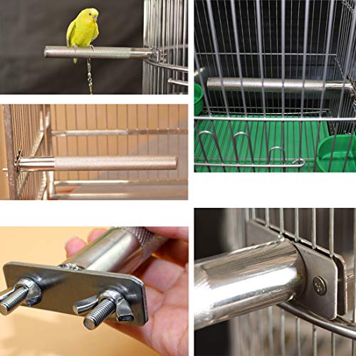 Bird Perch Stainless Steel Stand Parrot Rod Grinding Claws Trimming Beak Nails Grinding Stick Exercise Platform for Parakeet Cockatiel Conure African Grey Macaw Finch Bird Cage Accessories (L) - size: L: 11.79x 0.98inch