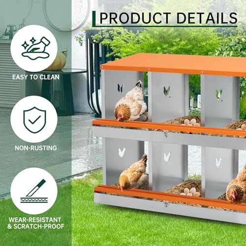 Garvee Chicken Nesting Box, 10 Compartments Nesting Box for Chickens, Galvanized Steel Chicken Laying Box for Easy Egg Collection, Wall Mounting - color: Orange | 10 Compartment