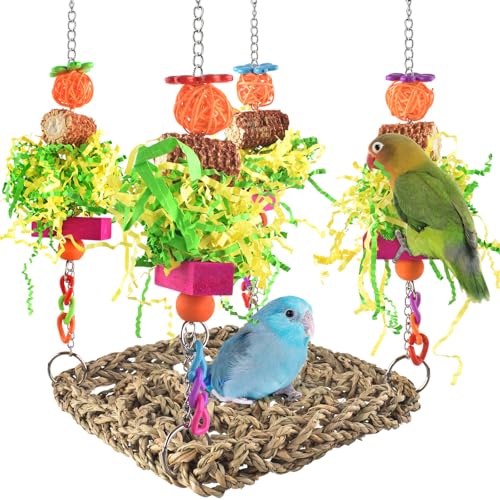 ERKOON Conure Toys, Bird Cockatiel Toys Foraging Swing Mat Parrot Climbing Hammock Wall with Colorful Toys for Birds Shredding Seagrass, Birds Cage Toy Accessories - size: Parrot swing mat-1 Pack