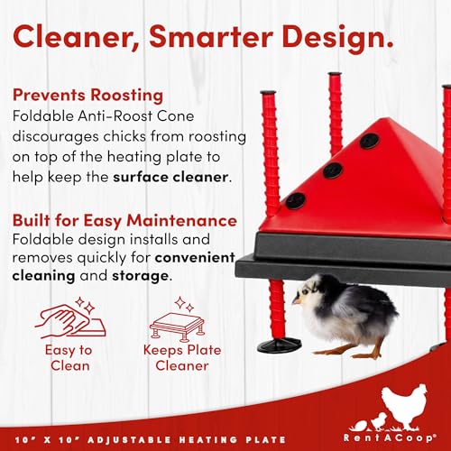 RentACoop 10x10” Adjustable Heating Plate with Foldable Anti-Roost Cone