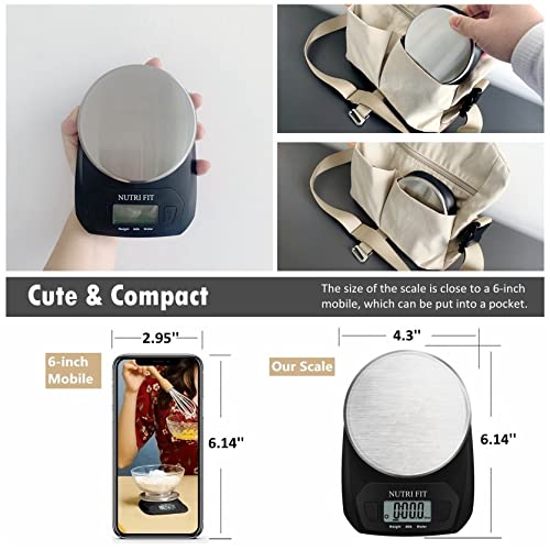 Digital Food Scale Small Kitchen Scales Weight in Grams Oz Black | Stainless Steel Panel, 1g Increment, Max 11lbs, Extra-Small Size, Smart Tare, Cooking Baking Weight Loss, Backlit LCD Display - color: Elegant Black