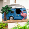Coastal Flamingo Camper Birdhouse, Hand Painted Resin Bird House for Outdoors, Waterproof Hanging Garden Decor for Patio, Backyard & Tree - style: flamingo