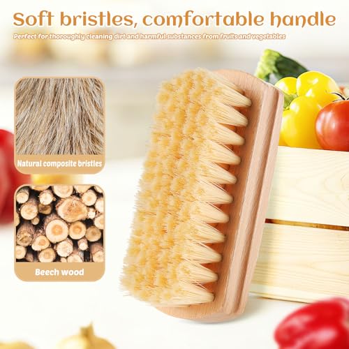 Vegetable and Fruit Cleaning Brush Scrubber Beechwood Handle Fruits Veggie Wash Brushes Potato Carrot Cucumber Mushrooms Washing Cleaner(Beige A, 1) - color: Beige a