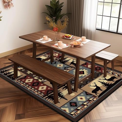 Rustic Rug for Bedroom,Cabin Wildlife Area Rug 4x6 Carpets Runner for Living Room,Buffalo Plaid Bear Moose Deer Country,Washable Throw Rugs Indoor Doormat Non Slip Floor Mats for Dining Room,Laundry - size: 4'x6'