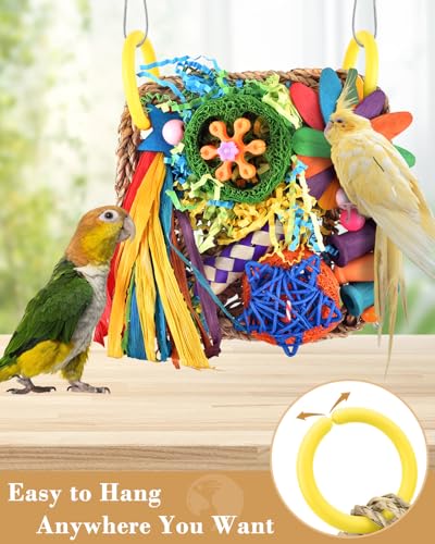 ERKOON Bird Cockatiel Toys Foraging Toys Hanging Parrot Toys for Lovebrid Parakeets Conures Bird Foraging Wall with Colorful Toys for Birds Shredding Seagrass, Birds Cage Toy Accessories - size: Small grass mat-1 Pack