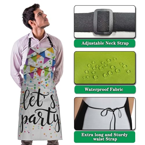 Kitchen Aprons for Men Let’s Party Festive Birthday Home Chef Apron for Women for Cooking Restaurant BBQ Painting Crafting Gardening 27” (W) x 31” (H), Waterproof Apron - color: Let’s Party
