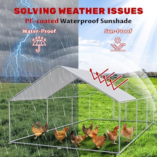 19.5x9.8x6.5ft Metal Chicken Coop, 3-Room Run with Cover | 3-room walk-in chicken run with galvanized steel frame, waterproof UV-resistant cover, lockable door, and PVC-coated mesh. - color: 3-Unit Coop