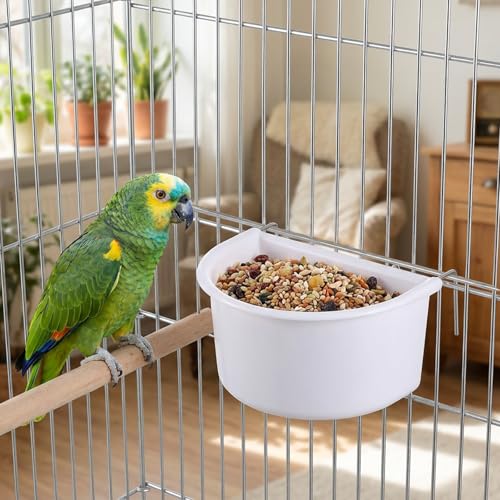 2 PCS Small Cage Bird Feeder Bird Water for Parakeets Cage Plastic Hanging Birds Water Bowl with Hooks Food Bowl for Small Birds Parakeet Parrot